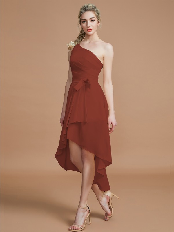 A-Line/Princess One-Shoulder Sleeveless Layers Asymmetrical Chiffon Bridesmaid Dresses 2405