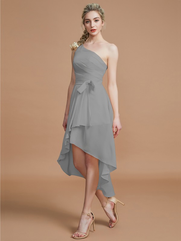 A-Line/Princess One-Shoulder Sleeveless Layers Asymmetrical Chiffon Bridesmaid Dresses 2405