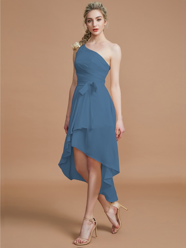 A-Line/Princess One-Shoulder Sleeveless Layers Asymmetrical Chiffon Bridesmaid Dresses 2405