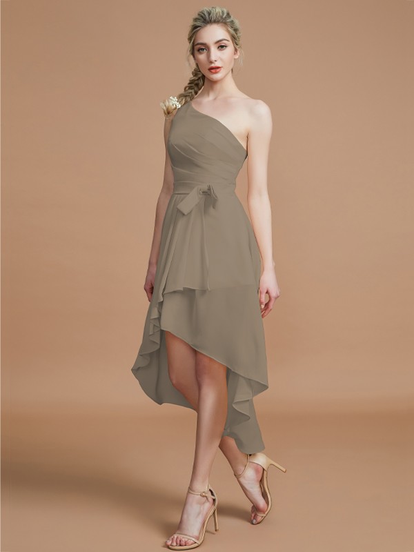 A-Line/Princess One-Shoulder Sleeveless Layers Asymmetrical Chiffon Bridesmaid Dresses 2405