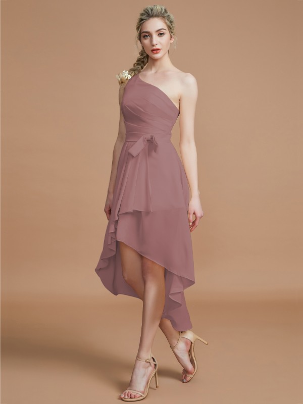 A-Line/Princess One-Shoulder Sleeveless Layers Asymmetrical Chiffon Bridesmaid Dresses 2405