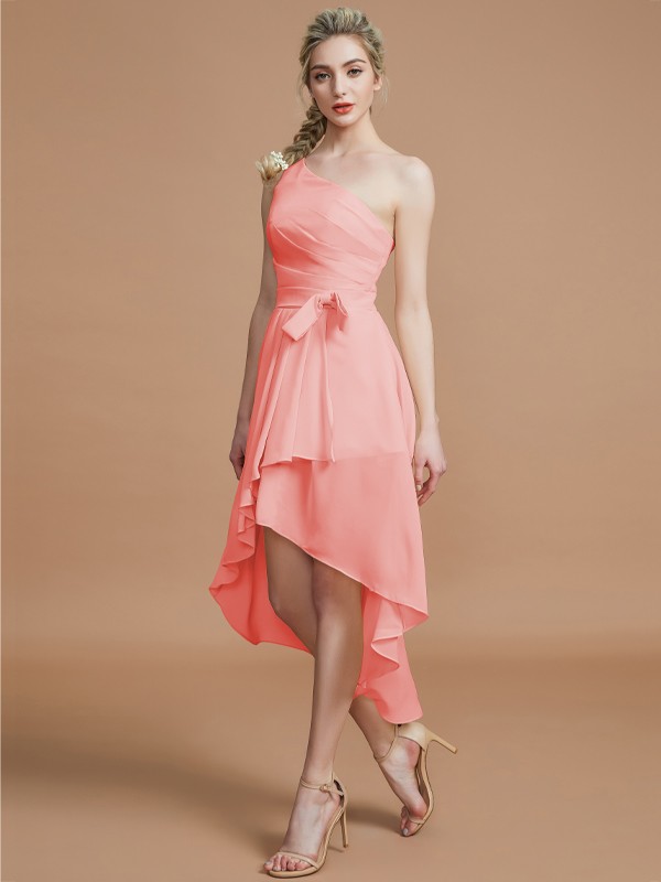 A-Line/Princess One-Shoulder Sleeveless Layers Asymmetrical Chiffon Bridesmaid Dresses 2405