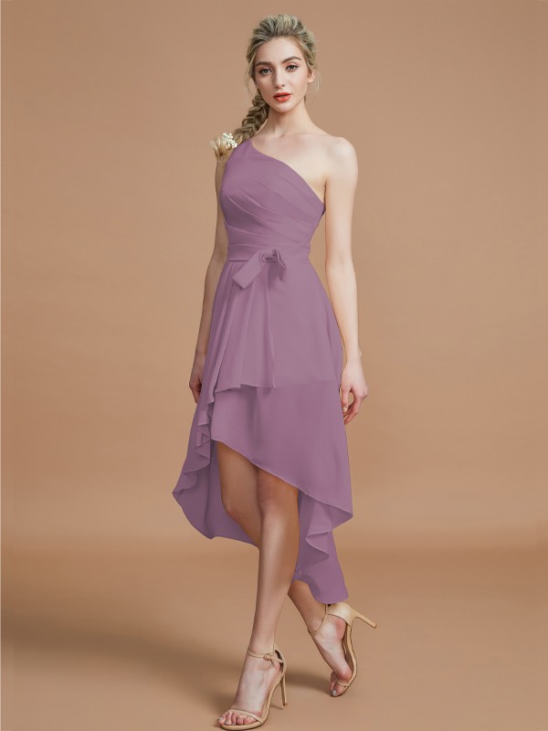 A-Line/Princess One-Shoulder Sleeveless Layers Asymmetrical Chiffon Bridesmaid Dresses 2405