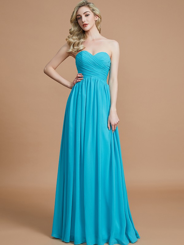 Empire Sweetheart Sleeveless Ruched Floor-Length Chiffon Bridesmaid Dresses 2867