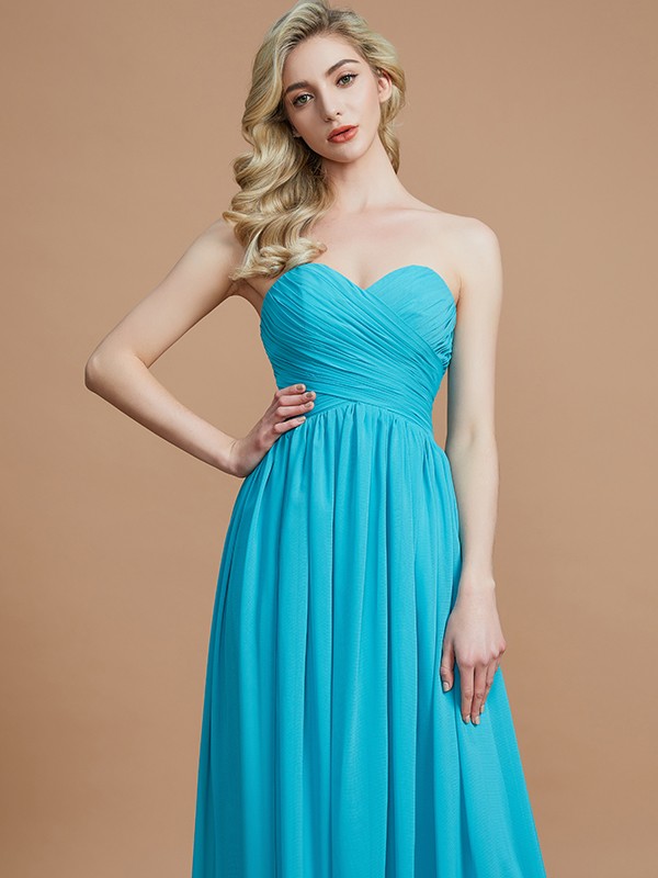 Empire Sweetheart Sleeveless Ruched Floor-Length Chiffon Bridesmaid Dresses 2867