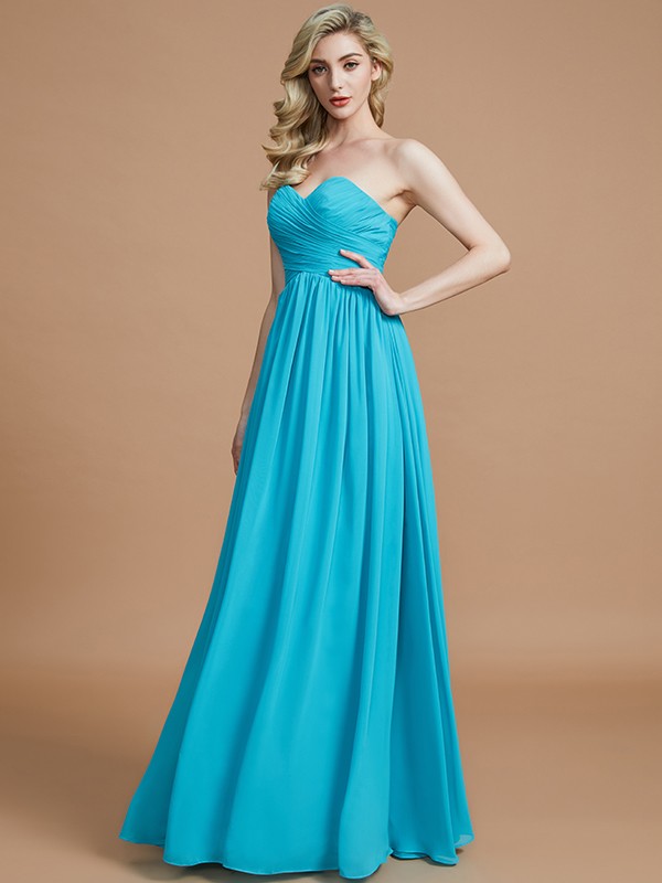 Empire Sweetheart Sleeveless Ruched Floor-Length Chiffon Bridesmaid Dresses 2867