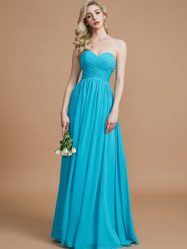 Empire Sweetheart Sleeveless Ruched Floor-Length Chiffon Bridesmaid Dresses 2867