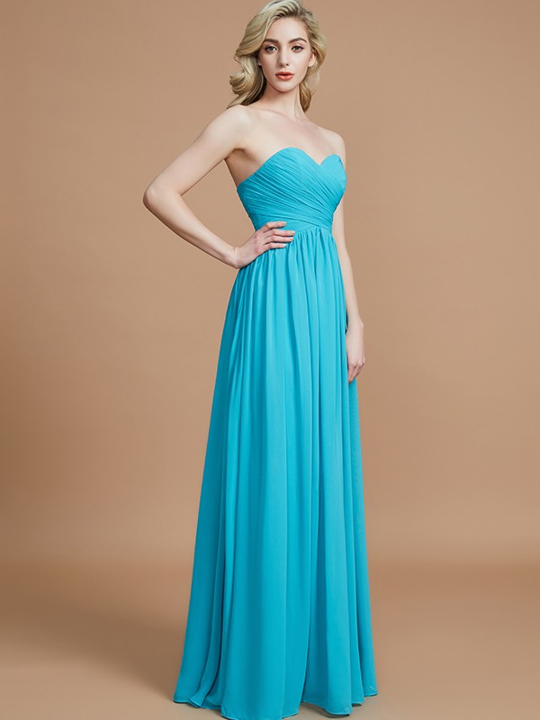 Empire Sweetheart Sleeveless Ruched Floor-Length Chiffon Bridesmaid Dresses 2867