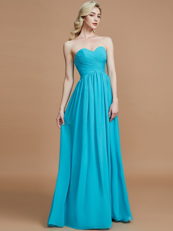 Empire Sweetheart Sleeveless Ruched Floor-Length Chiffon Bridesmaid Dresses 2867