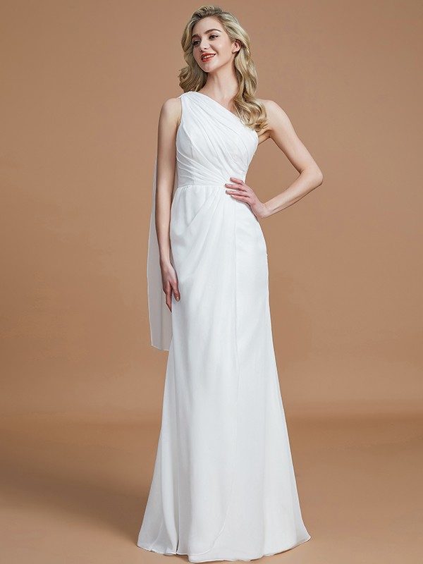 Sheath/Column One-Shoulder Sleeveless Floor-Length Chiffon Bridesmaid Dresses 2997