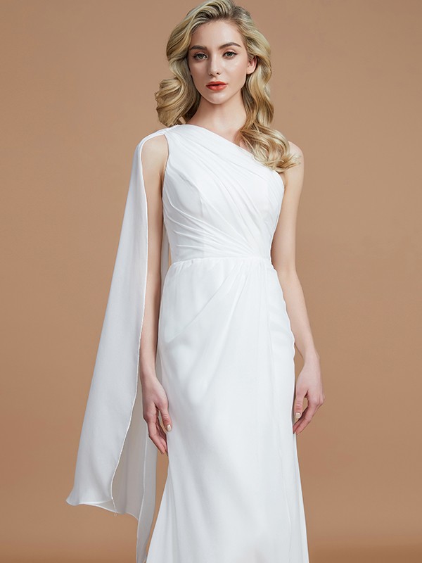 Sheath/Column One-Shoulder Sleeveless Floor-Length Chiffon Bridesmaid Dresses 2997