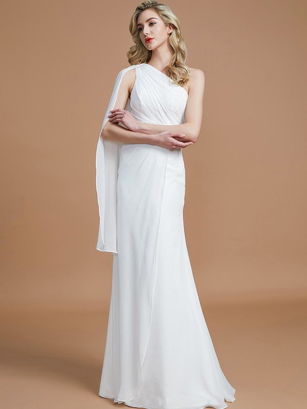 Sheath/Column One-Shoulder Sleeveless Floor-Length Chiffon Bridesmaid Dresses 2997