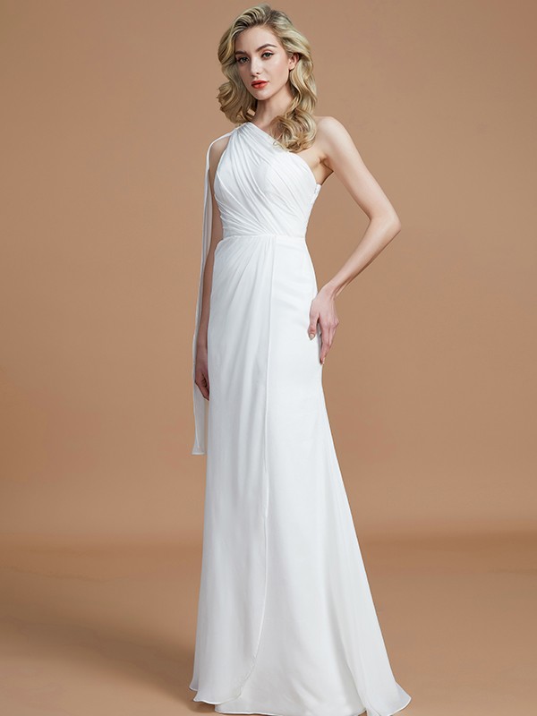 Sheath/Column One-Shoulder Sleeveless Floor-Length Chiffon Bridesmaid Dresses 2997