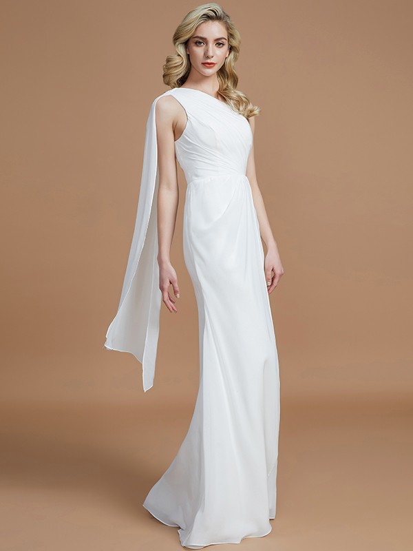 Sheath/Column One-Shoulder Sleeveless Floor-Length Chiffon Bridesmaid Dresses 2997