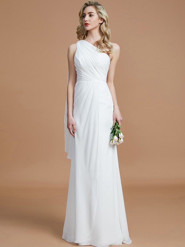 Sheath/Column One-Shoulder Sleeveless Floor-Length Chiffon Bridesmaid Dresses 2997