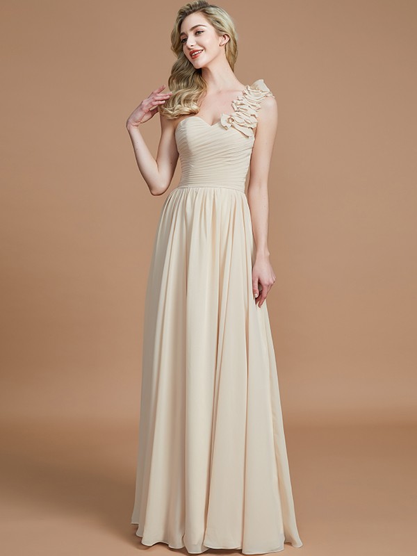 A-Line/Princess One-Shoulder Sleeveless Floor-Length Chiffon Bridesmaid Dresses 2397