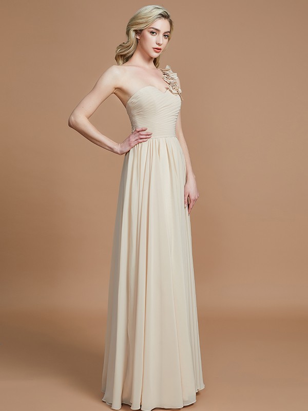 A-Line/Princess One-Shoulder Sleeveless Floor-Length Chiffon Bridesmaid Dresses 2397