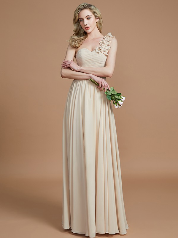 A-Line/Princess One-Shoulder Sleeveless Floor-Length Chiffon Bridesmaid Dresses 2397