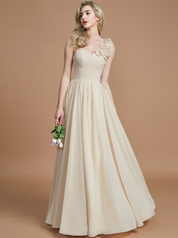 A-Line/Princess One-Shoulder Sleeveless Floor-Length Chiffon Bridesmaid Dresses 2397