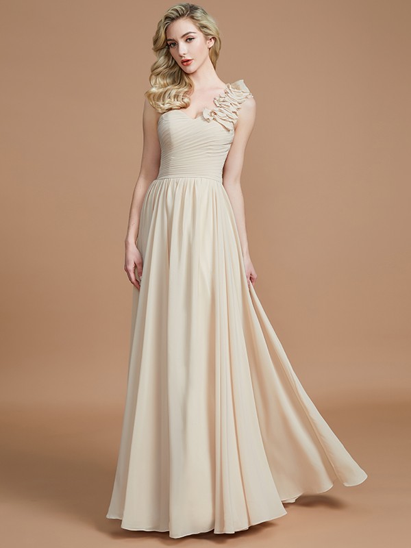 A-Line/Princess One-Shoulder Sleeveless Floor-Length Chiffon Bridesmaid Dresses 2397