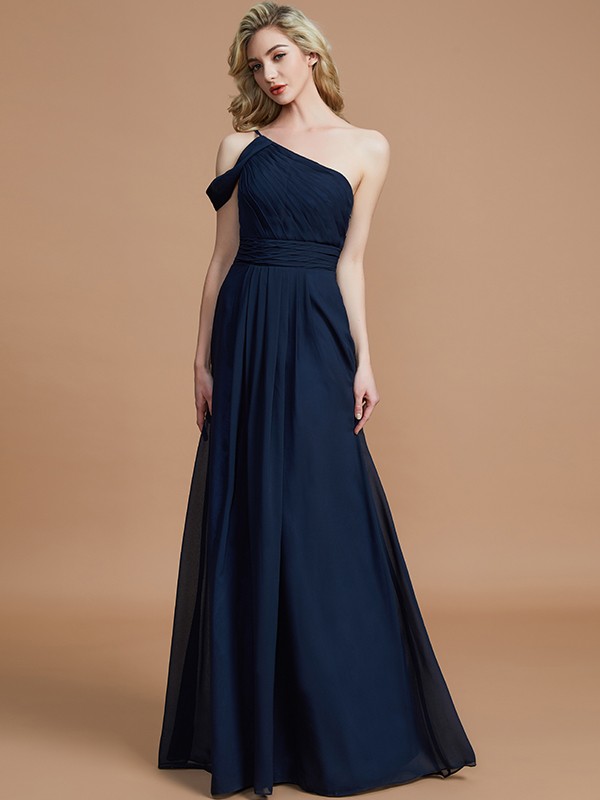 A-Line/Princess One-Shoulder Floor-Length Chiffon Sleeveless Bridesmaid Dresses 2364