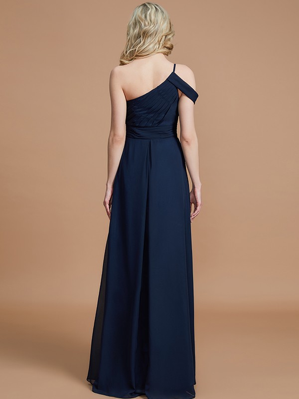 A-Line/Princess One-Shoulder Floor-Length Chiffon Sleeveless Bridesmaid Dresses 2364