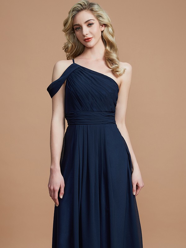 A-Line/Princess One-Shoulder Floor-Length Chiffon Sleeveless Bridesmaid Dresses 2364