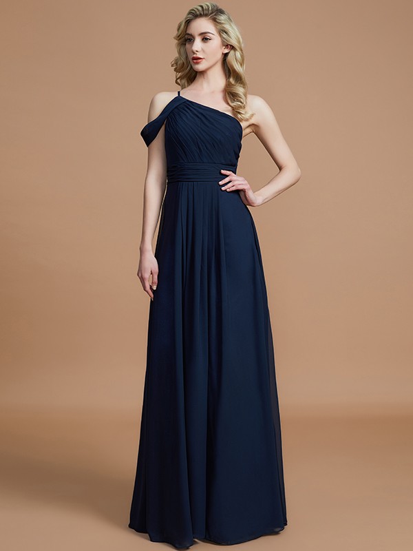 A-Line/Princess One-Shoulder Floor-Length Chiffon Sleeveless Bridesmaid Dresses 2364