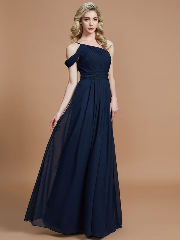 A-Line/Princess One-Shoulder Floor-Length Chiffon Sleeveless Bridesmaid Dresses 2364