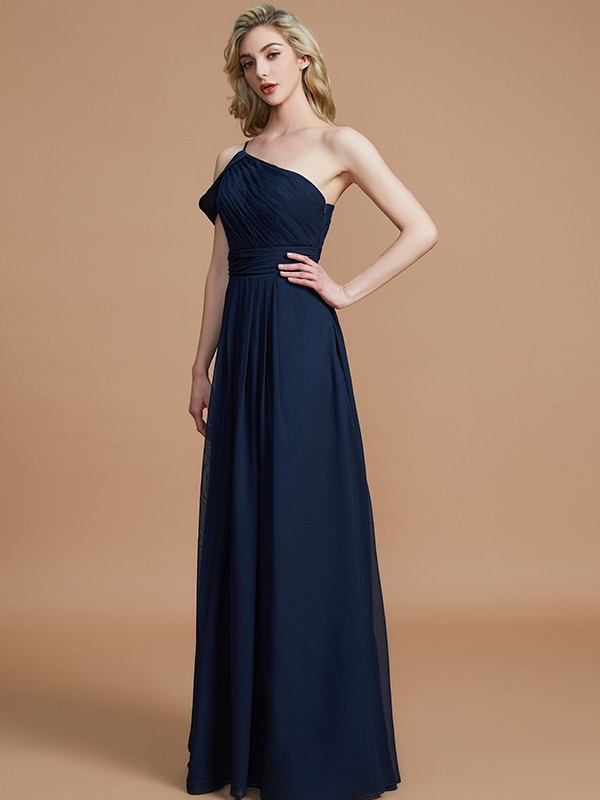 A-Line/Princess One-Shoulder Floor-Length Chiffon Sleeveless Bridesmaid Dresses 2364