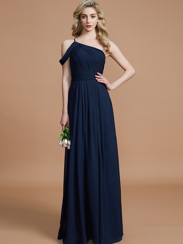 A-Line/Princess One-Shoulder Floor-Length Chiffon Sleeveless Bridesmaid Dresses 2364