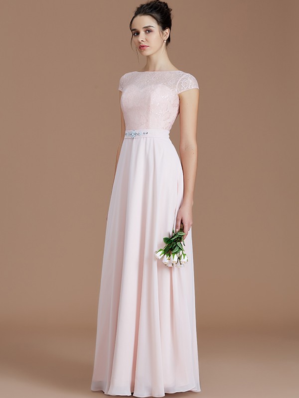 A-Line/Princess Bateau Sleeveless Lace Floor-Length Chiffon Bridesmaid Dresses 2111