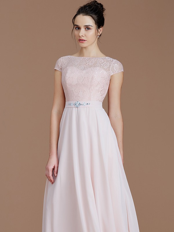 A-Line/Princess Bateau Sleeveless Lace Floor-Length Chiffon Bridesmaid Dresses 2111