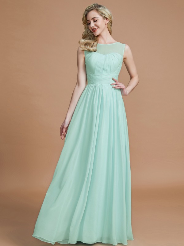 A-Line/Princess Scoop Sleeveless Floor-Length Chiffon Bridesmaid Dresses 2457