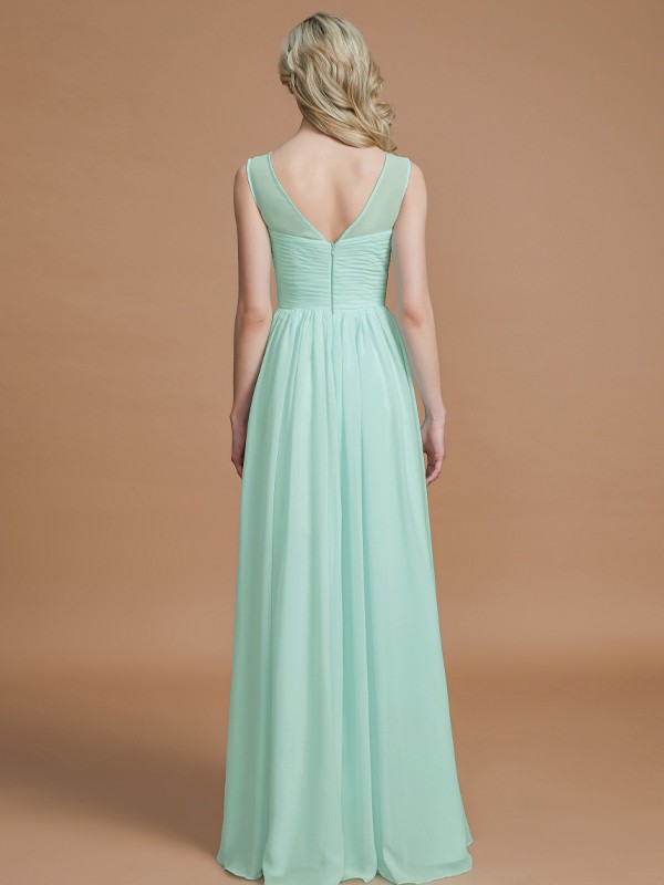 A-Line/Princess Scoop Sleeveless Floor-Length Chiffon Bridesmaid Dresses 2457