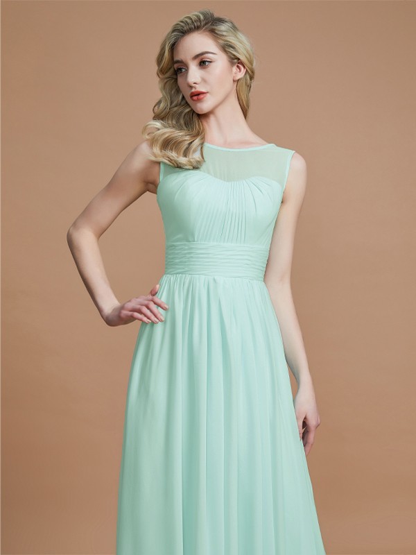 A-Line/Princess Scoop Sleeveless Floor-Length Chiffon Bridesmaid Dresses 2457