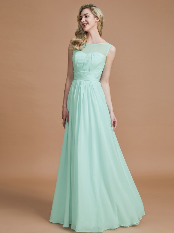 A-Line/Princess Scoop Sleeveless Floor-Length Chiffon Bridesmaid Dresses 2457