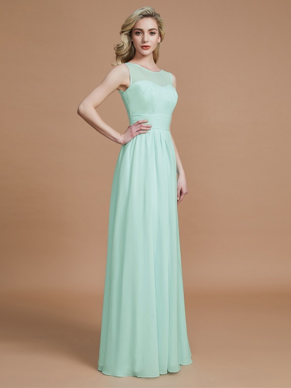 A-Line/Princess Scoop Sleeveless Floor-Length Chiffon Bridesmaid Dresses 2457