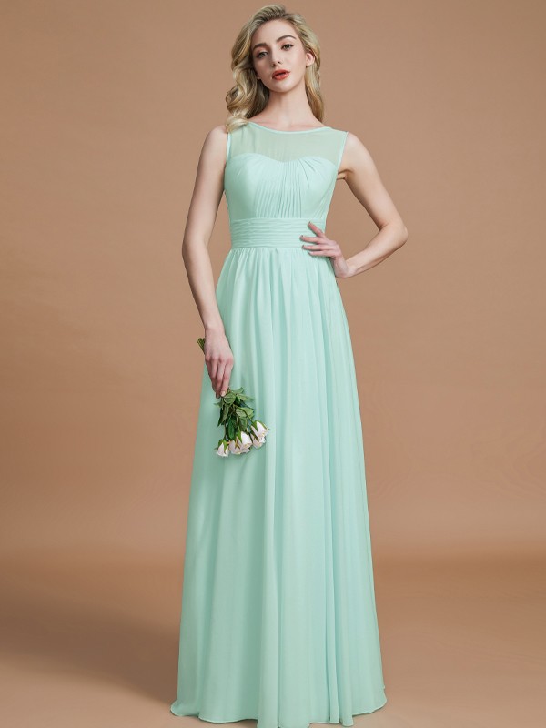 A-Line/Princess Scoop Sleeveless Floor-Length Chiffon Bridesmaid Dresses 2457