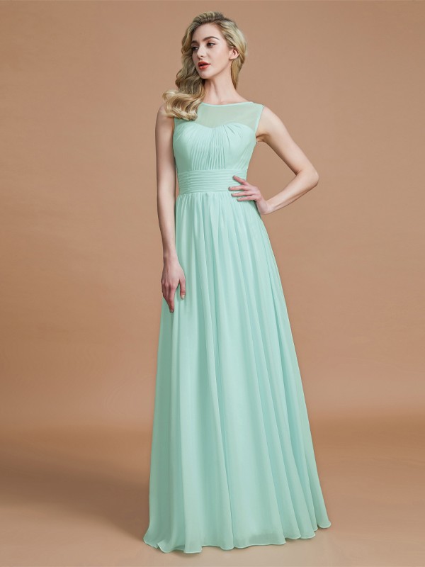 A-Line/Princess Scoop Sleeveless Floor-Length Chiffon Bridesmaid Dresses 2457