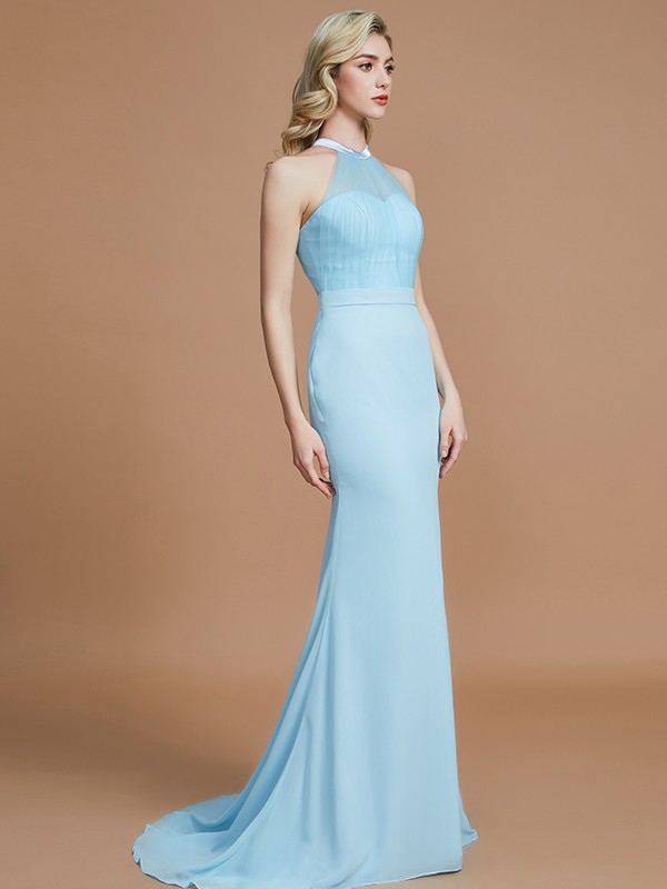 Trumpet/Mermaid Sleeveless Scoop Sweep/Brush Train Chiffon Bridesmaid Dresses 3274