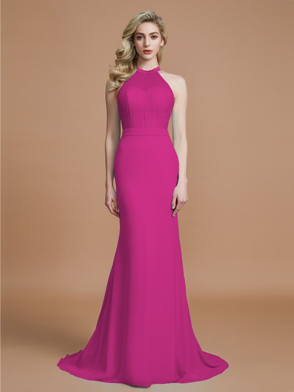 Trumpet/Mermaid Sleeveless Scoop Sweep/Brush Train Chiffon Bridesmaid Dresses 3274