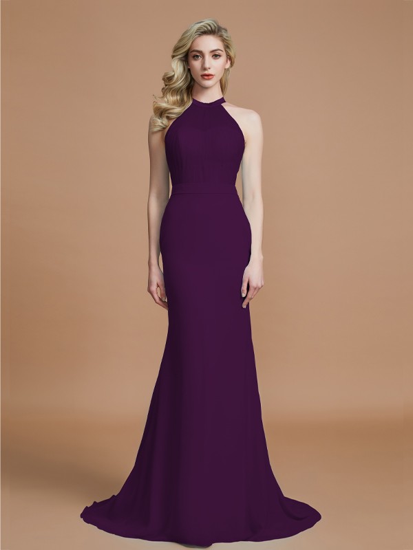 Trumpet/Mermaid Sleeveless Scoop Sweep/Brush Train Chiffon Bridesmaid Dresses 3274