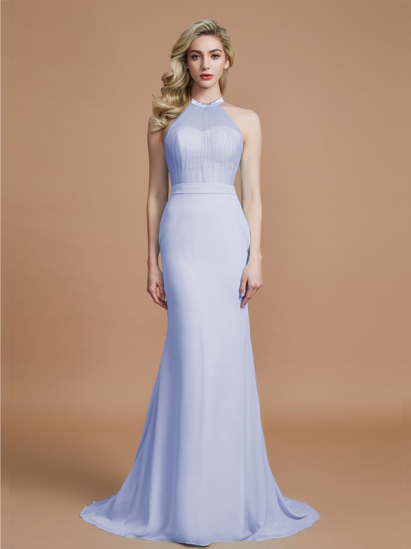 Trumpet/Mermaid Sleeveless Scoop Sweep/Brush Train Chiffon Bridesmaid Dresses 3274