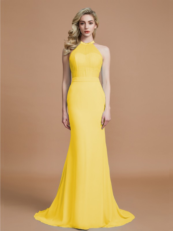 Trumpet/Mermaid Sleeveless Scoop Sweep/Brush Train Chiffon Bridesmaid Dresses 3274