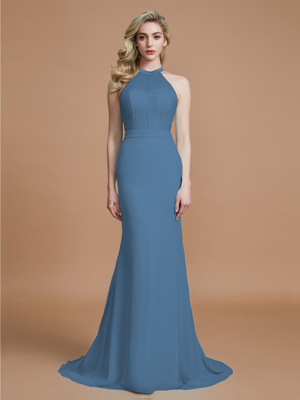 Trumpet/Mermaid Sleeveless Scoop Sweep/Brush Train Chiffon Bridesmaid Dresses 3274