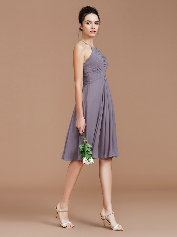 A-Line/Princess Halter Sleeveless Ruched Short/Mini Chiffon Bridesmaid Dresses 2305