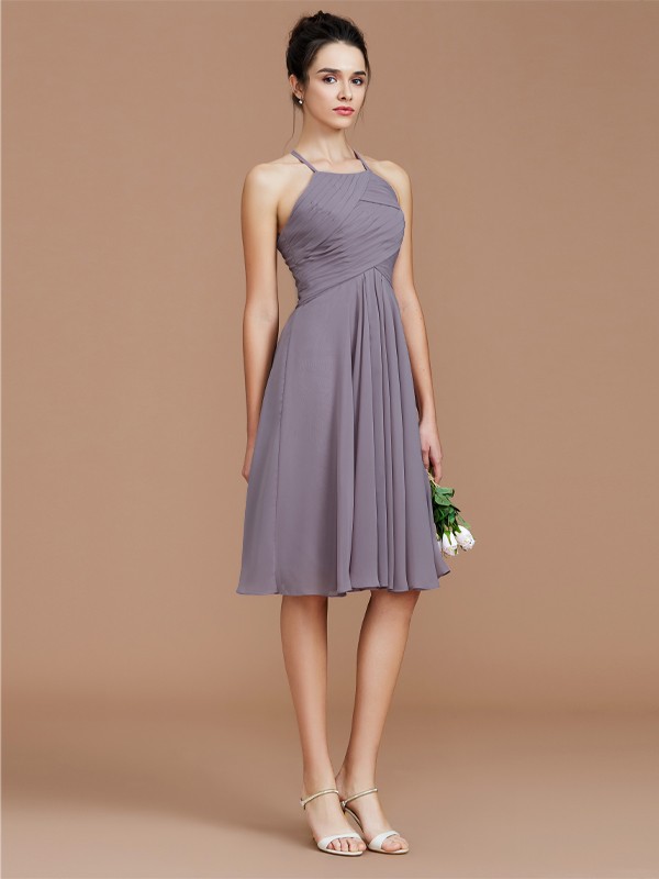 A-Line/Princess Halter Sleeveless Ruched Short/Mini Chiffon Bridesmaid Dresses 2305