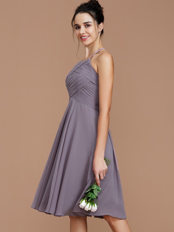 A-Line/Princess Halter Sleeveless Ruched Short/Mini Chiffon Bridesmaid Dresses 2305