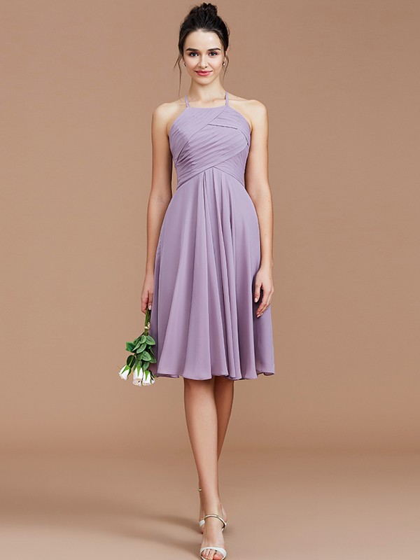 A-Line/Princess Halter Sleeveless Ruched Short/Mini Chiffon Bridesmaid Dresses 2305